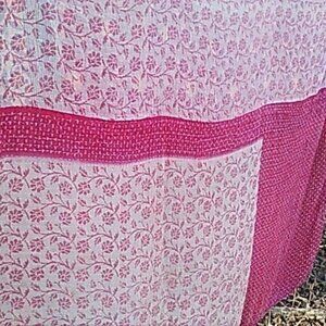 Kantha Quilt White Pink Green 58" x 85" Premium 3 Layer Cotton Reversible K74.